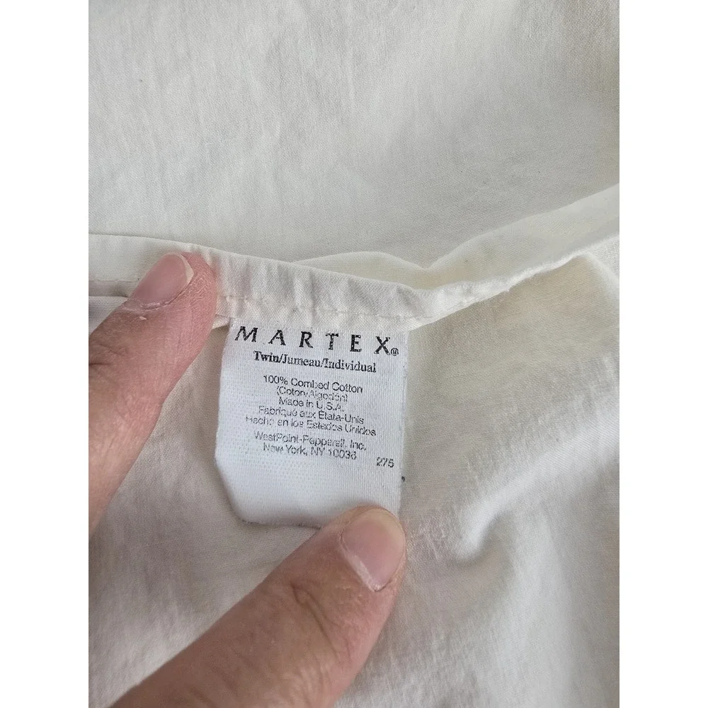 Vintage Martex Twin Flat Sheet Off White Combed Cotton Braided Trim Made in USA